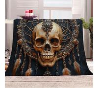 3D Printed Skull Inlaid With Gorgeous Jewelry Flannel Fleece Blanket （270GSM） Gothic Style Super Cozy 270x230 cm King Size Fade Resistant Home Decor Gift - Machine Washable