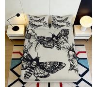 3D Printed Skull Moth Design Fitted Sheet Microfiber Deep Pocket Bedroom Bedding Adult Moth Mattress Fitted Cover Non-Slip 180x200x25cm