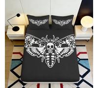 3D Printed Skull Moth Fitted Sheet Microfiber Deep Pocket Non-Slip Bedroom Bedding Skull Moth Mattress Fitted Cover 90x200x25cm