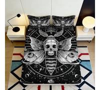 3D Printed Skull Moth Fitted Sheet Microfiber Deep Pocket Non-Slip Bedroom Bedding Skull Moth Mattress Fitted Cover for Adults Teens 140x200x25cm