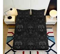 3D Printed Skull Pattern Fitted Sheet, Microfiber, Bed Cover, Non-slip