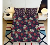 3D Printed Skull Pattern Fitted Sheet, Microfiber, Bed Cover, Non-slip
