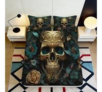 3D Printed Skull Pattern Fitted Sheet, Microfiber, Bed Cover, Non-slip