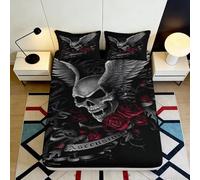 3D Printed Skull Rose Fitted Sheet Microfiber Deep Pocket Non-Slip Gothic Skull Mattress Fitted Cover for Bedroom Bedding 200x200x25cm