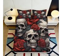 3D Printed Skull Rose Fitted Sheet Microfiber Soft Black Red Bed Sheet for Bedroom Dorm Mattress Decor 90x200x25cm