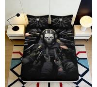 3D Printed Skull Soldier Fitted Sheet Microfiber Deep Pocket Non-Slip Bedding Set Skull Soldier Mattress Fitted Cover Washable for Bedroom 160x200x25cm
