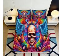3D Printed Skull Wings Fitted Sheet, Microfiber Bed Cover, non-slip home