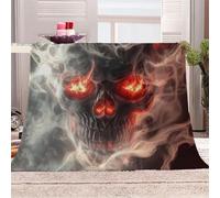 3D Printed Skull With Red Flaming Eyes Flannel Fleece Blanket （270GSM） Dark Fantasy Super Cozy 270x230 cm King Size Fade Resistant Home Decor Gift - Machine Washable