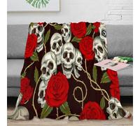 3D Printed Skulls with roses Throw Blanket Microfiber Warm Thermal Bedding Soft Gothic floral pattern Warm Blanket Compact Portable Non Pilling for Campers Travellers Families 40x50inch(100x130cm)