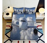 3D Printed Sky Airplane Fitted Sheet, Microfiber Bed Cover, non-slip, home