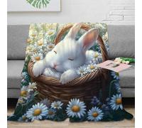 3D Printed Sleeping bunny Warm Blanket Microfiber Ultra Soft Thermal Bedding Cute animal illustration Cosy Throw Lightweight All Season for Homeowners Renters Adults Kids 80×90inch(200x230cm)