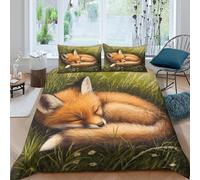 3D Printed Sleeping fox Quilt Cover Polyester Nature wildlife art Bed Cover Easy Care Durable Fade Resistant Stain Resistant Machine Washable for All Season Home Use Single（140x200cm）