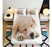 3D Printed Sleeping Labrador Fitted Sheet Microfiber Soft Dog Design Bed Cover for Bedroom Guest Room Décor 90x200x25cm