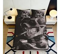 3D Printed Smoking Skull Fitted Sheet Microfiber Dark Gothic Skeleton Bed Cover for Bedroom Dorm Mattress Decor 90x200x25cm