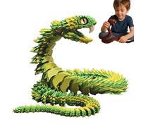 3D Printed Snake, 23.6in 3D Printed Fidget Animals, Articulated With Openable Mouth Retractable Teeth 3d Printed Snakes, Like Movable Snake Realistic Slithering 3d Printed Toys (Green Gold)