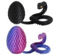 3D Printed Snake, 2PCS 3D Printed Snake In Egg, Dragon Egg, 3D Printed Animals, 30cm Realistic Reptile Toy With Egg - Collector's Desktop Decoration For Gamers & Adults(Black&Purple)