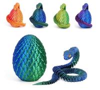 3D Printed Snake in Egg, 3D Printed Animals for the Year of Snake & Easter, Flexible Joints Snake Fidget Toy Easter Egg Hunt, Easter Egg Toys for Kids (Bluegreen)