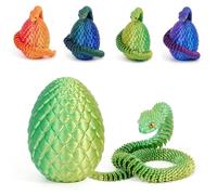 3D Printed Snake in Egg, 3D Printed Animals for the Year of Snake & Easter, Flexible Joints Snake Fidget Toy Easter Egg Hunt, Easter Egg Toys for Kids (Yellowgreen)