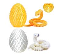 3D Printed Snake in Egg Small - Flexible Articulated Snake Fidget Toys for Home and Office Executive Desks Décor (Gold & White)