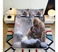 3D Printed Snow Monkey Fitted Sheet, Microfiber Bed Cover, Non-slip, Home