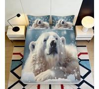 3D Printed Snow Polar Bear Fitted Sheet Microfiber Soft Bed Cover for Bedroom Guest Room Dorm Decor Protection 90x200x25cm