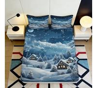 3D Printed Snowy Night Fitted Sheet, Microfiber Bed Cover, Non-slip Home