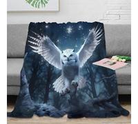 3D Printed Snowy Owl Flight Bed Blanket Microfiber Ultra Soft Warm Bedding Fantasy Night Scene Soft Throw Wrinkle Resistant Non Pilling for Young Adults Renters Office Workers 50x60inch(127x152cm)