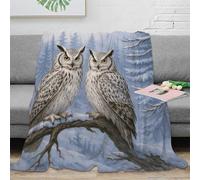 3D Printed Snowy owl pair All Season Blanket Microfiber Soft Warm Bedding Breathable Winter forest art 1 Bedding Throw Machine Washable for University Students Dorm Dwellers 80×90inch(200x230cm)