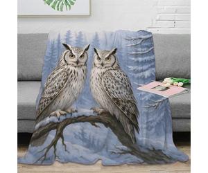 3D Printed Snowy owl pair All Season Blanket Microfiber Soft Warm Bedding Breathable Winter forest art 1 Bedding Throw Machine Washable for University Students Dorm Dwellers 80×90inch(200x230cm)