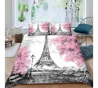 3D Printed Soft Microfibre Eiffel Tower Duvet Cover Sets All Season Bedding Set with Pillowcases Paris spring scene Bedding Quilt Cover Easy Care Machine Washable for Home Decor Super king（260x220cm）