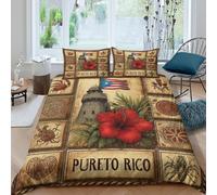 3D Printed Soft Microfibre PuertoRicoFlag Duvet Cover Sets All Season Bedding Set with Pillowcases CulturalArtStyle Bedding Quilt Cover Easy Care Machine Washable for Home Decor Single（135x200cm）