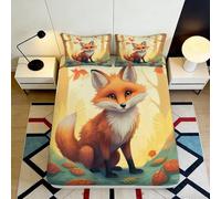 3D Printed Soft Touch Fox Fitted Sheet, Microfiber Wrinkle Resistant Bed Cover, Home Decor, Guest Room Bedding, Anti-Slip, Easy Care, Autumn Leaves Design, 120x200cm 90x200x25cm