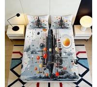 3D Printed Space Planet Pattern Fitted Sheet Microfiber Elastic Hem Non-Slip Bedroom Bedding Galaxy Mattress Fitted Cover Washable Home Use 140x200x25cm