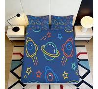 3D Printed Space Ship Pattern Fitted Sheet Microfiber Deep Pocket Bedroom Bedding Set Space Planet Mattress Fitted Cover for Adults Teens 120x200x25cm
