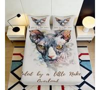 3D Printed Sphynx Cat Art Fitted Sheet Microfiber Soft Non-slip Animal Bed Cover for Bedroom Guest Room 90x200x25cm