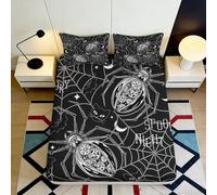 3D Printed Spider Web Fitted Sheet Microfiber Dark Gothic Spider Mattress Cover for Bedroom Dorm Decor Easy Care 90x200x25cm