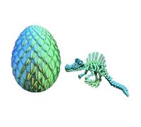 3D Printed Spinosaurus Skeleton Figure - Flexible Articulated Dinosaur Toy with Movable Joints - Poseable Prehistoric Model with Egg, Collectible Desk Decor Display for Kids & Adults - GreenBlue