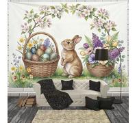 3D Printed Spring Rabbit Flower Basket Tapestry, Rural Easter Theme Tapestries Wall Hanging, Beige Green Animals Aesthetic Tapestries Backdrop For Bedroom Living Room Dorm Office Wall Art Decor