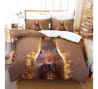 3D Printed Squirrel Double Duvet Cover Set 3 Piece Microfibre Bedding Set Wild Animals Quilt Cover 200x200 cm with 2 Pillowcases 50x75 cm and Zipper Closure j.4534