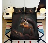 3D Printed Squirrel Forest Fitted Sheet Microfiber Soft Protector Autumn Woodland Mattress Cover for Bedroom Dorm 90x200x25cm