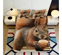 3D Printed Squirrel Pattern Fitted Sheet Microfiber Soft Animal Forest Style Bed Cover for Bedroom Guestroom Dorm Decor 90x200x25cm