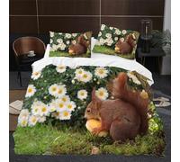 3D Printed Squirrel Single Duvet Cover Set 3 Piece Microfibre Bedding Set Wild Animals Quilt Cover 150x200 cm with 2 Pillowcases 50x75 cm and Zipper Closure i.3771