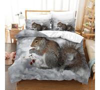3D Printed Squirrel Single Duvet Cover Set 3 Piece Microfibre Bedding Set Wild Animals Quilt Cover 150x200 cm with 2 Pillowcases 50x75 cm and Zipper Closure i.4395