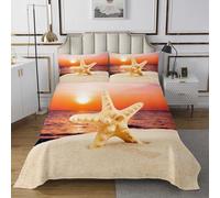 3D Printed Starfish Beach Duvet Cover 230x220 3PC Duvet Set with Zipper Closure and 2 Pillowcases 50x75 Sunset Soft Breathable Microfiber Bedding Set 2488-I