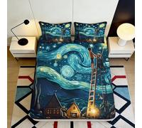 3D Printed Starry Sky Fitted Sheet Microfiber Deep Blue Bedroom Art Mattress Cover Anti-Slip Machine Washable Decor 90x200x25cm