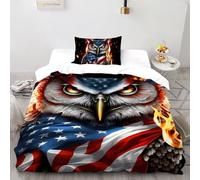 3D Printed Stars And Stripes Owl Quilt Cover Wild Animal Bird Bedding Set 2Pcs Luxury Microfiber with Pillowcases,Hidden Zipper for Boys And Girls Single（135x200cm） Room Decor