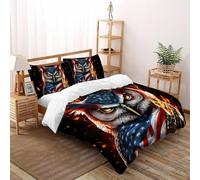 3D Printed Stars And Stripes Owl Quilt Cover Wild Animal Bird Bedding Set 3 Pieces Luxury Microfiber with Pillowcases,Hidden Zipper for Kid Teens King（220x240cm） Room Decor