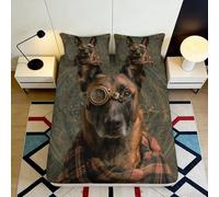 3D Printed Steampunk German Shepherd Fitted Sheet Microfiber Deep Pocket Bedding Steampunk Mattress Fitted Cover for Adults Non-Slip Washable 180x200x25cm