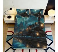 3D Printed Steampunk Train Fitted Sheet Microfiber Elastic Hem Bedding Set Steam Train Mattress Fitted Cover Full Wrap Bedroom 90x200x25cm