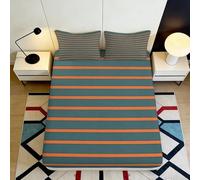 3D Printed Striped Classic Fitted Sheet Microfiber Orange Blue Mattress Cover Non Slip Easy Care for Bedroom Dorm Decor 90x200x25cm